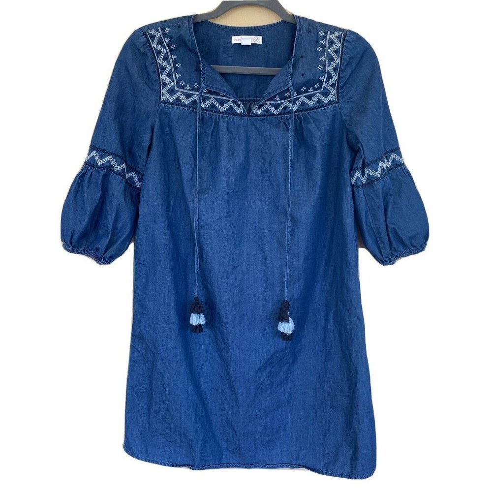 Westport 1962 Dress Chambray Denim Embroidered